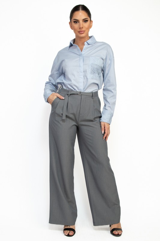 BELTED WIDE LEG PANTS